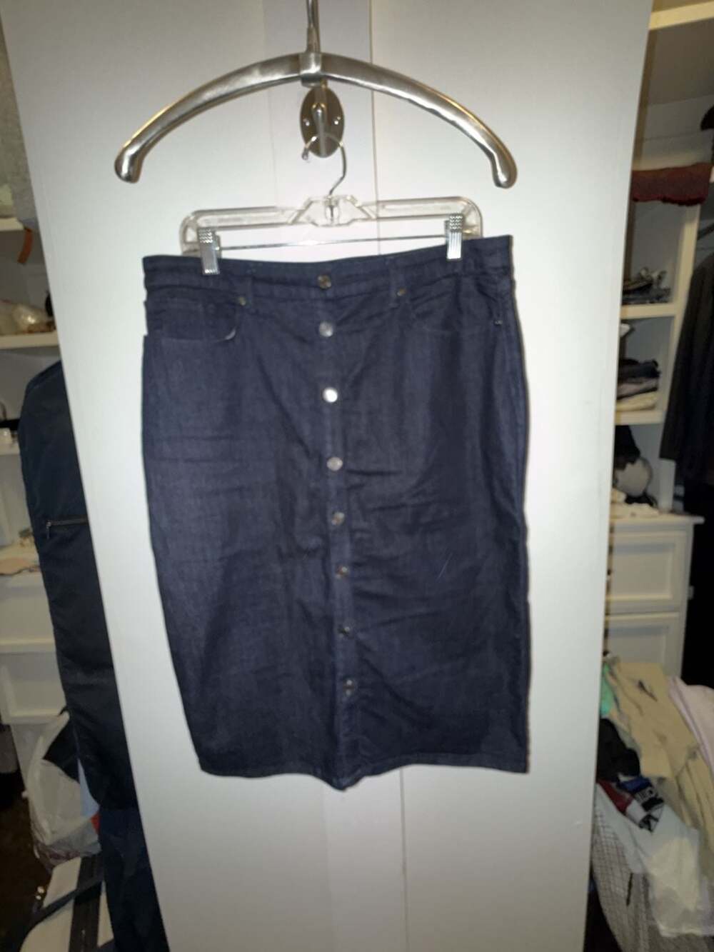 Banana Republic Dark Denim Button Front Midi Skirt Size 14